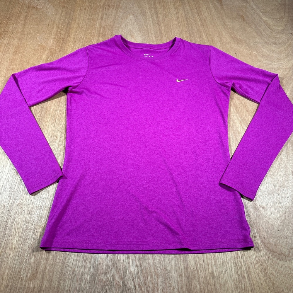 Nike Dri-FIT Womens Medium Long Sleeve Running Athletic Shirt Purple Pink
